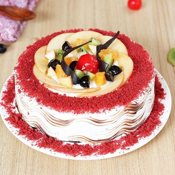 Fresh Fruit Red Velvet Cake