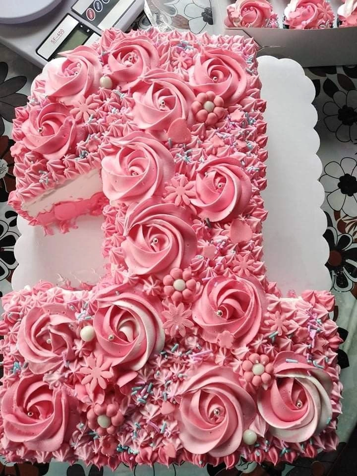 Pink Swirls Number One Cream Cake