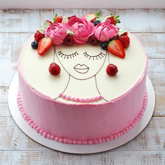 Floral Design Pink Strawberry Cake