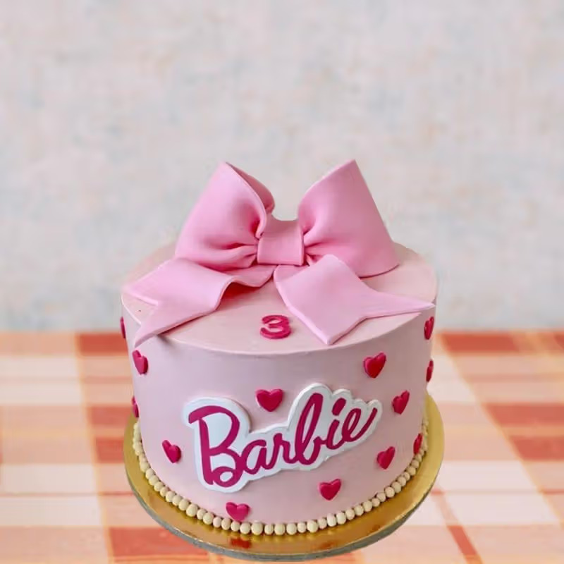 Barbie Bow Cream N Fondant Cake