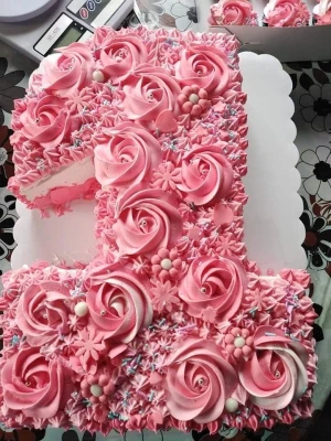 Pink Swirls Number One Cream Cake