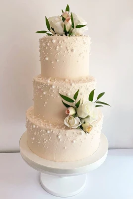 Pearl-Rose Three Tier Fondant Cake