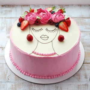 Floral Design Pink Strawberry Cake